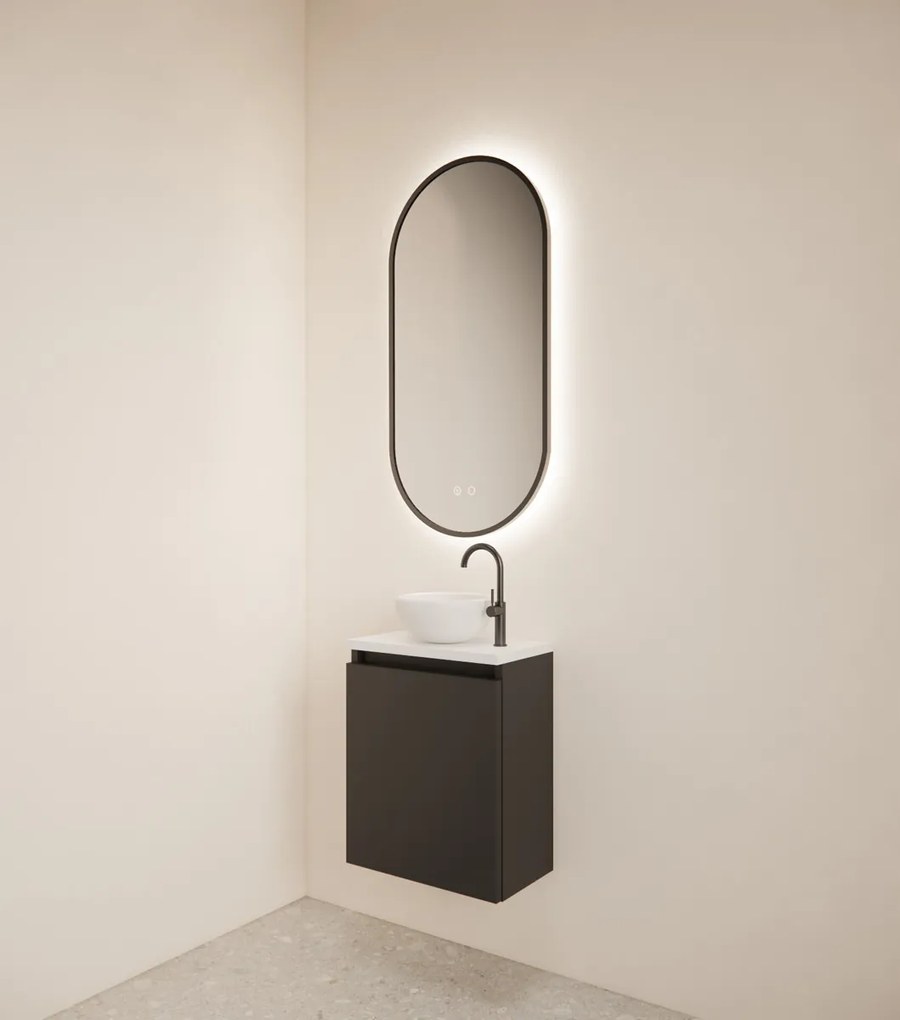 Gliss Design Echo toiletmeubel 40cm zwart mat met toppaneel wit mat