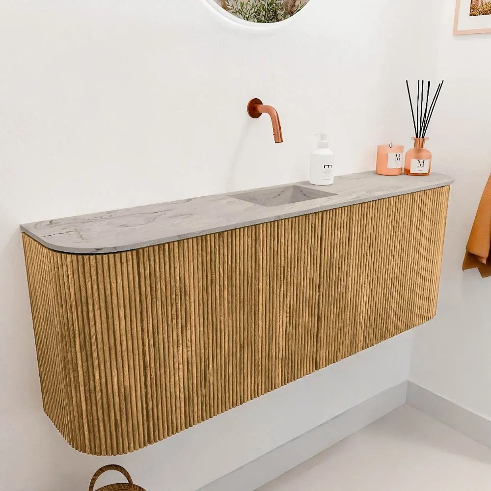 Mondiaz Joya DLux 115cm toiletmeubel ronding links/rechts oak met wastafel faye midden zonder kraangat glace