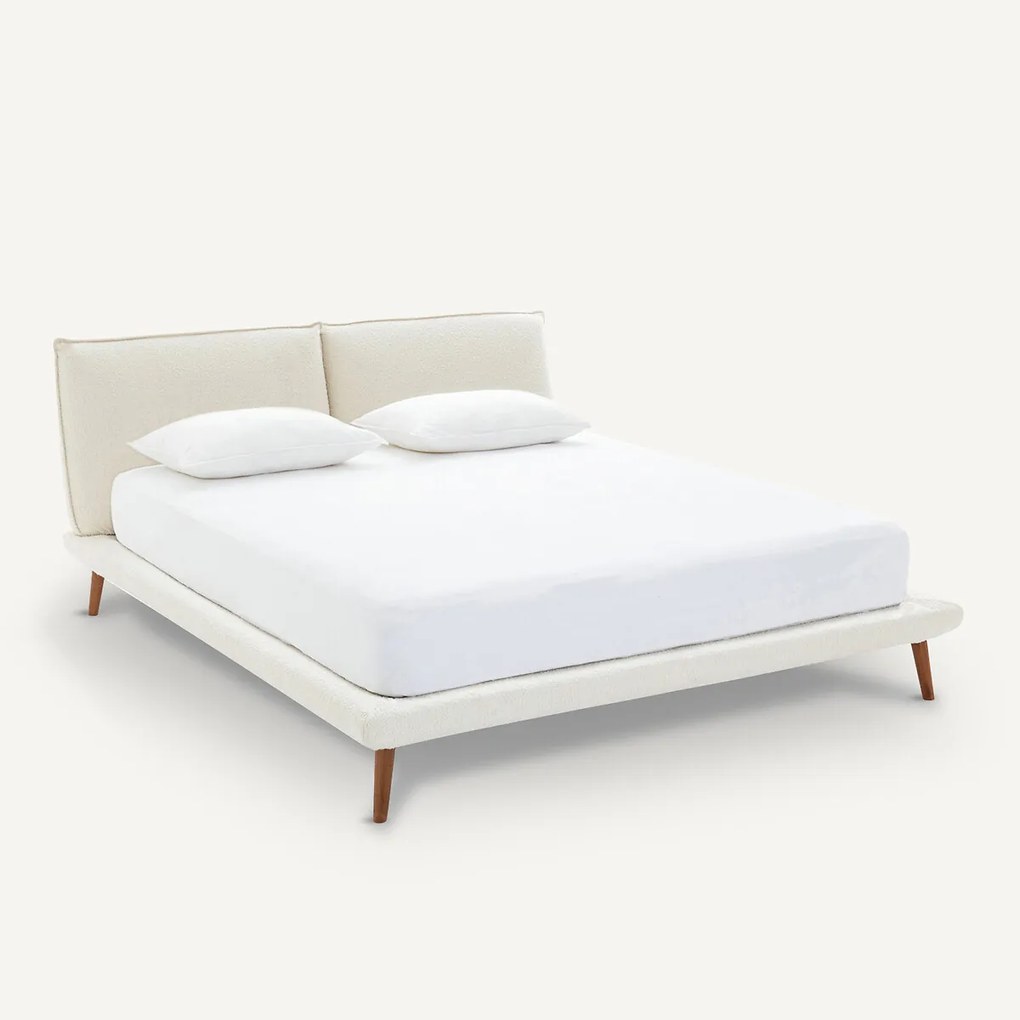 Bed in bouclette + lattenbodem, Aurore design E. Gallina