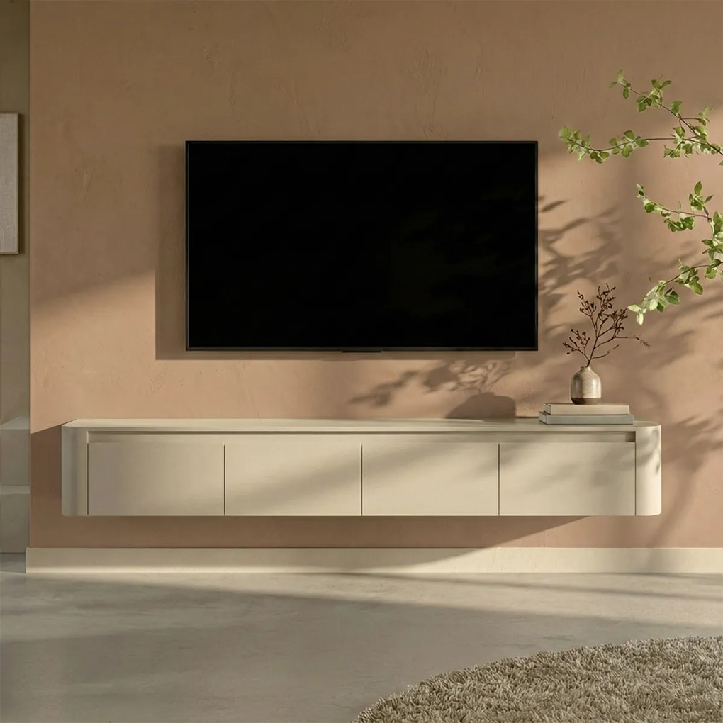 Zwevend Tv-meubel Beige Ronde Hoeken 200 Cm - 200x40x30cm.