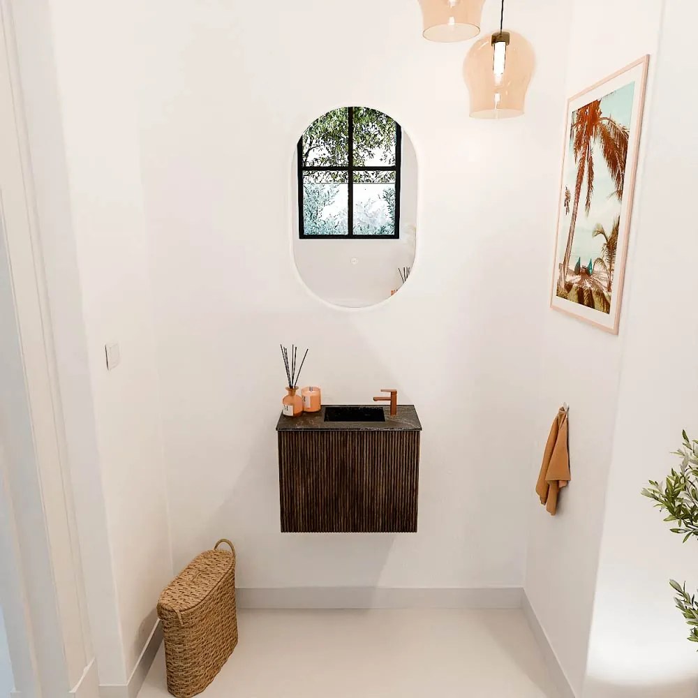 Mondiaz Joya DLux 50cm toiletmeubel walnut met wastafel faye rechts 1 kraangat lava