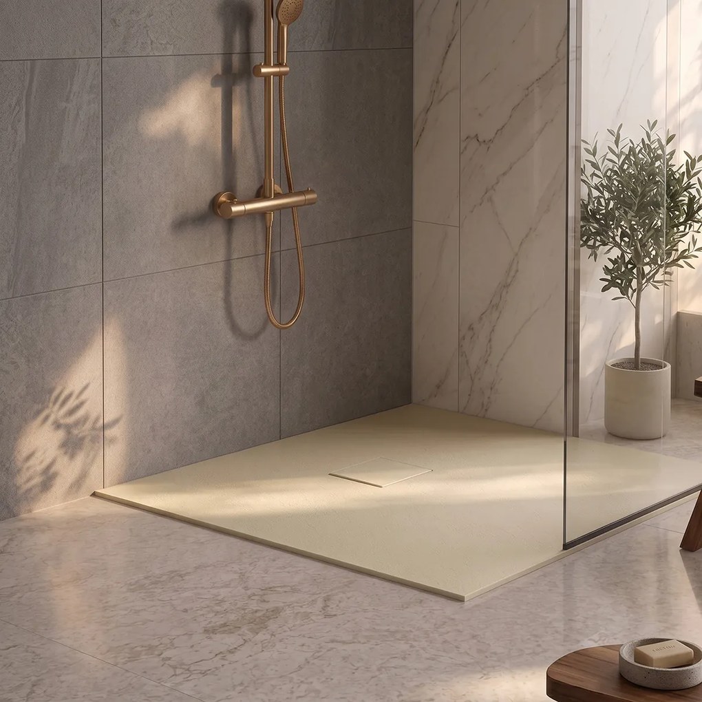 Saniclear Naxos SMC douchebak stone-look 90x90cm beige mat
