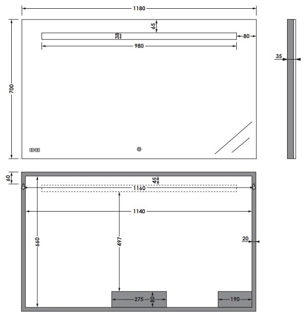 Sanituba Clock spiegel 120x70 met LED verlichting en klok Aluminium Geborsteld