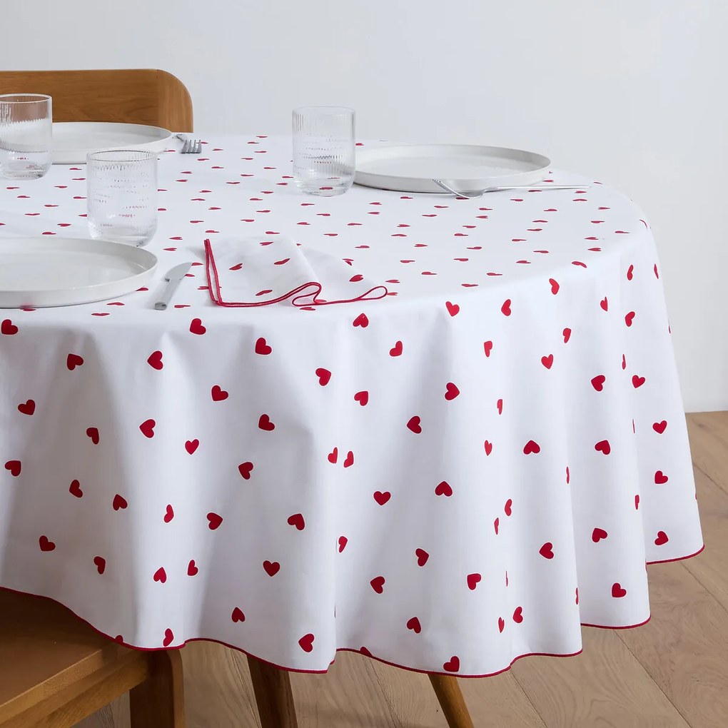 Rond katoenen tafelkleed, hartenprint, SCACCO