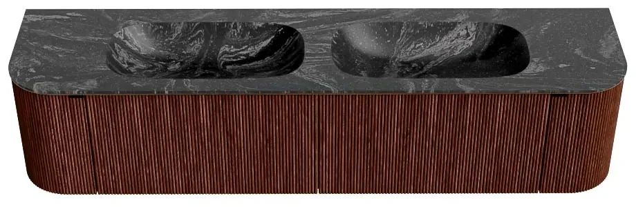 Mondiaz Kurve-dlux 190cm badmeubel ronding links/rechts ruby met 2 lades en deuren en wastafel stor small dubbel zonder kraangat lava