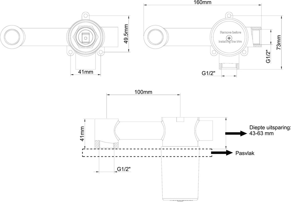Mueller inbouwdeel voor de Round eenhendel wastafelkranen