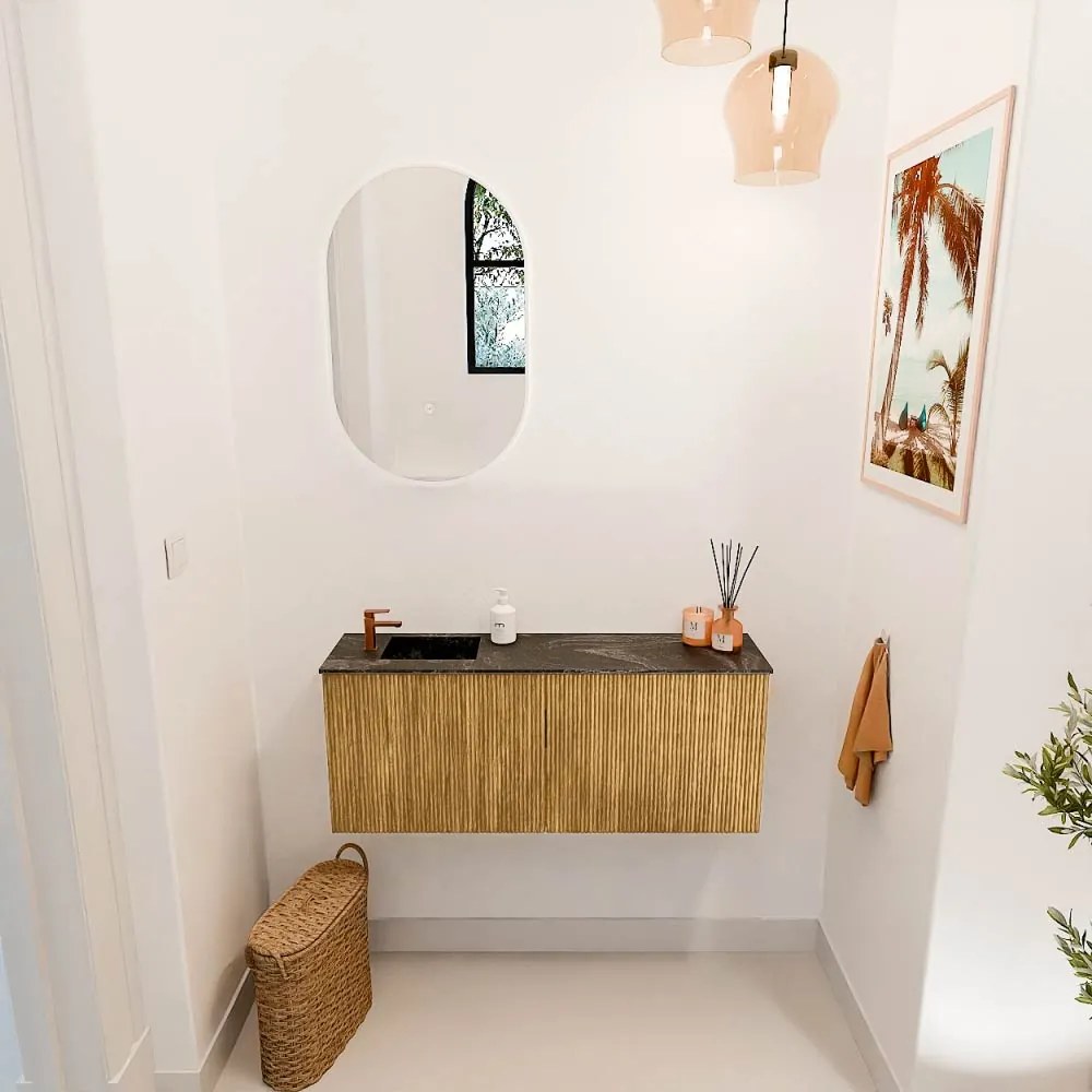 Mondiaz Joya DLux 100cm toiletmeubel oak met wastafel faye links 1 kraangat lava