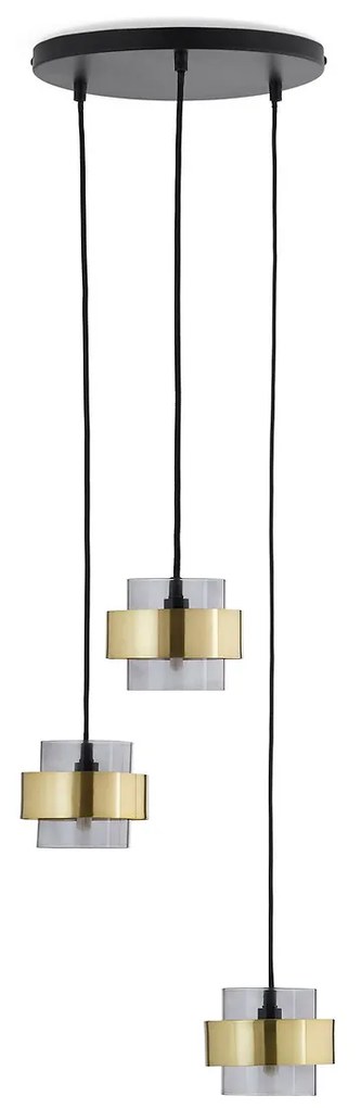 Hanglamp in messing en smoked glas, Botello