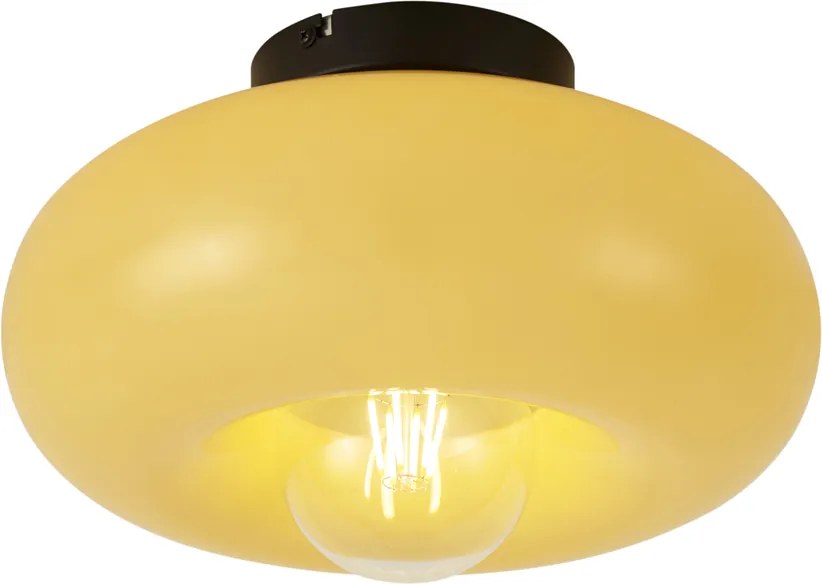 Retro plafondlamp zwart met geel glas 30cm - Glaze