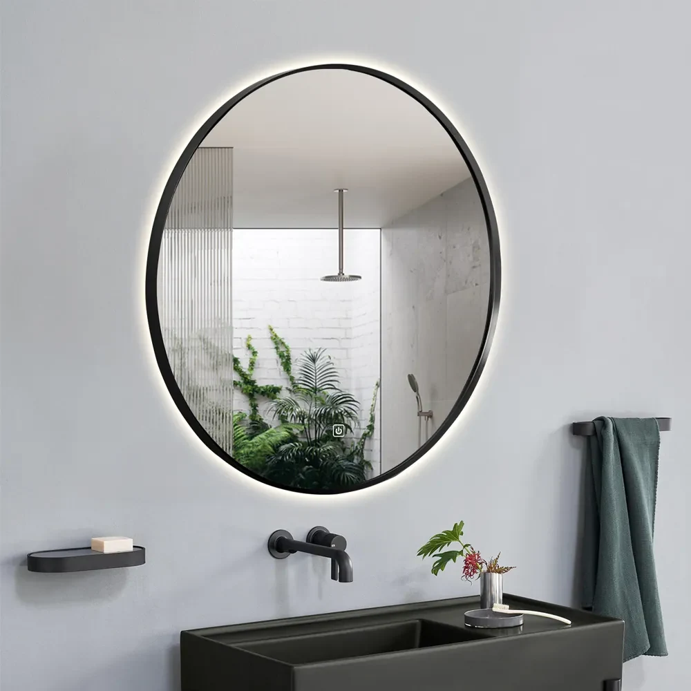 Saniclear Circle Black ronde spiegel met LED verlichting 60cm incl. spiegelverwarming mat zwart