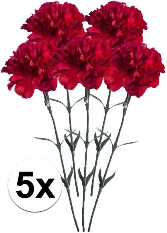 5x Rode Anjer steelbloem 65 cm - Kunstbloemen