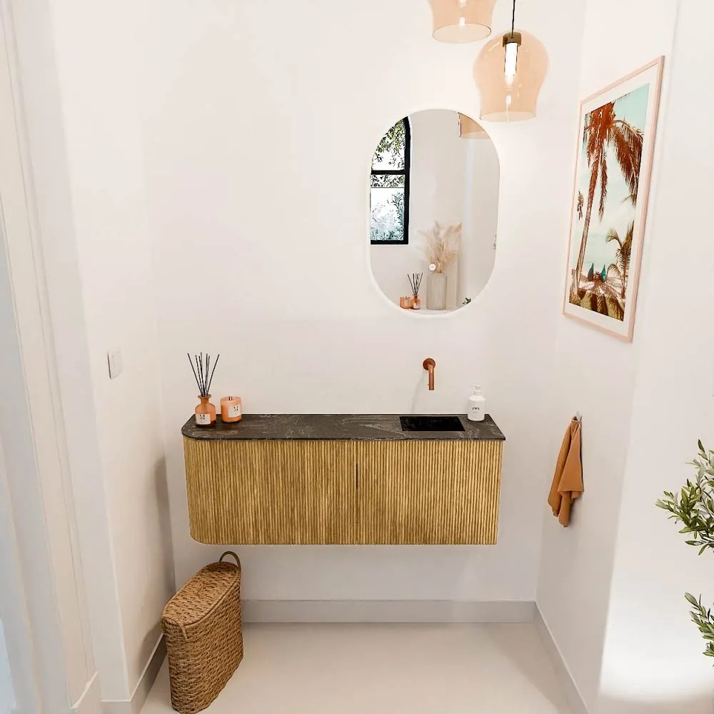 Mondiaz Joya DLux 110cm toiletmeubel ronding links oak met wastafel faye rechts zonder kraangat lava
