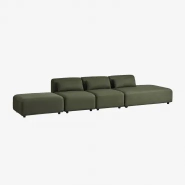 3-delige Modulaire Bank Met Rechter Chaise Longue En Poef Fogler Teddystof Saliegroen - Sklum