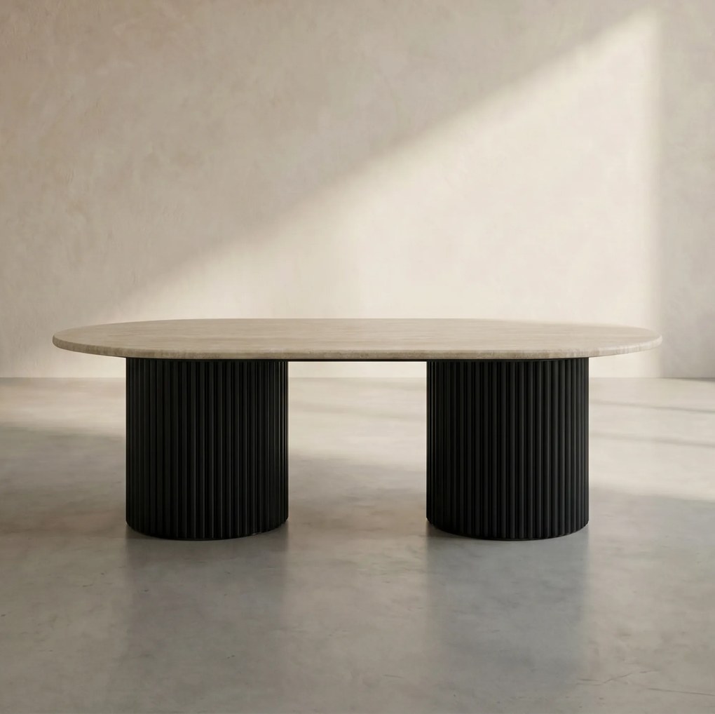 Salontafel Met Travertin - 130 X 70cm.