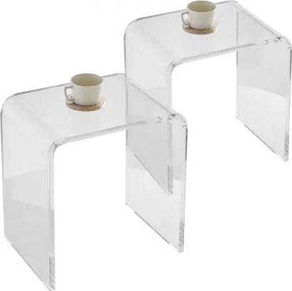 VEVOR 2-pack bijzettafel 415 x 305 x 460 mm, U-vormige bijzettafel van acryl, transparante salontafel voor drankjes, eten, snacks, te gebruiken in de woonkamer, slaapkamer, studeerkamer, enz.