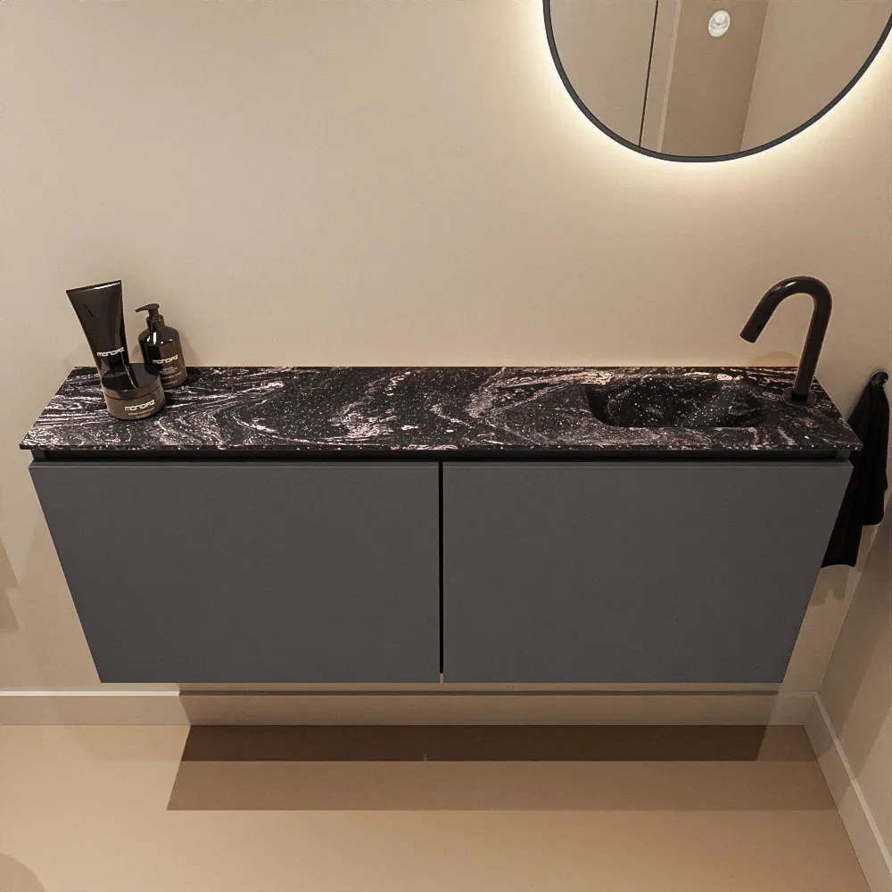 Mondiaz Ture DLux toiletmeubel 120cm dark grey met wastafel lava rechts met kraangat