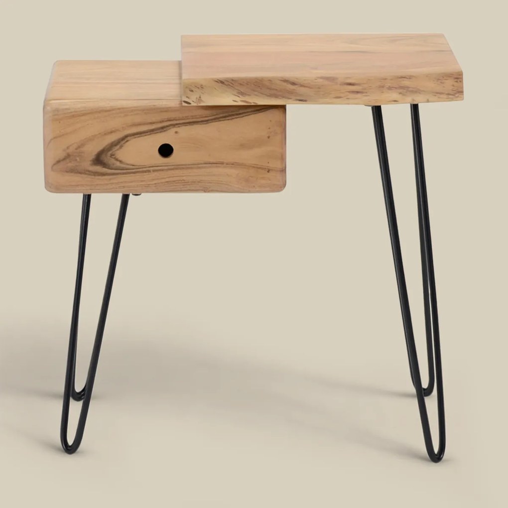 Boomstam Nachtkastje Met Lade Links - 60x32x59cm.