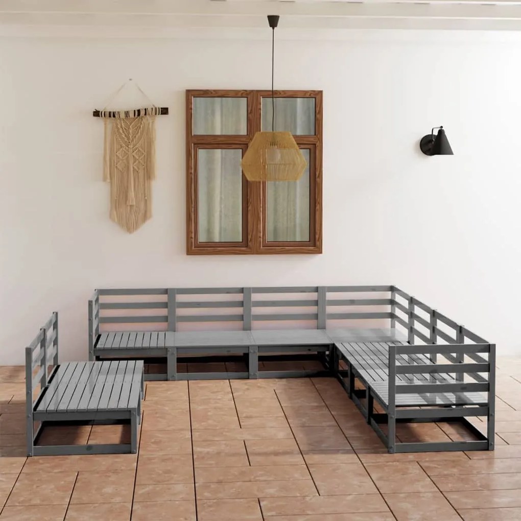 vidaXL 9-delige Loungeset massief grenenhout grijs