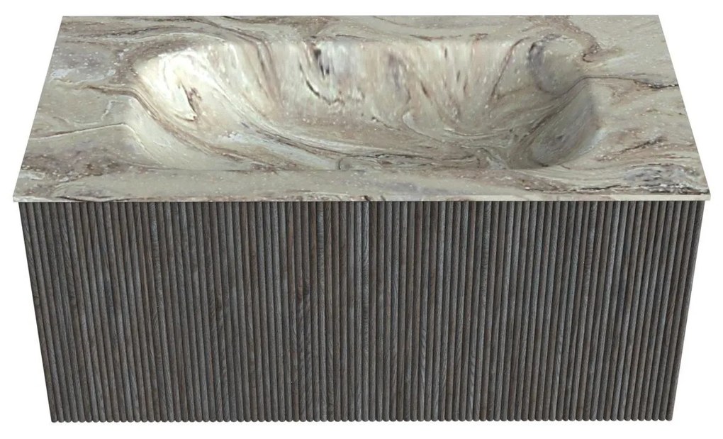 Mondiaz Kurve-dlux 90cm badmeubel shadow met 1 lade en wastafel big small midden zonder kraangat glace