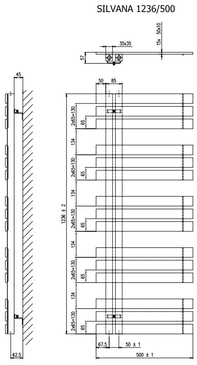 Sapho Silvana radiator zilver 50x124cm 561W