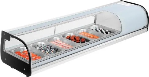 VEVOR Sushi koelvitrine 62 L Commerciële vitrine Gekoelde toonbankvitrine (6 pannen) met gebogen glas &amp; LED-verlichting &amp; digitale temperatuurregeling, koelkast voor toonbankrestaurantwinkel