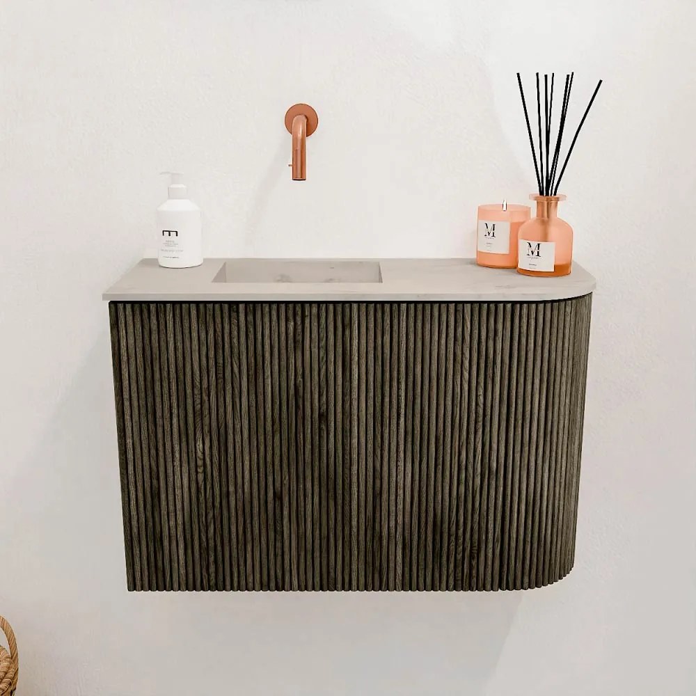 Mondiaz Joya DLux 60cm toiletmeubel ronding rechts shadow met wastafel faye links zonder kraangat opalo