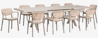 Uitbreidbare Rechthoekige Tafelset 240-300x100 Cm Karena En 10 Stapelbare Tuinstoelen Met Armleuningen Omara Moka Bruin - Sklum