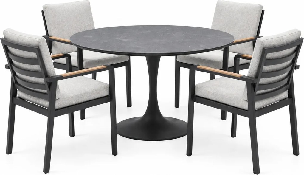 Flair Lola dining tuinset 120xH75 cm 5 delig antraciet keramiek