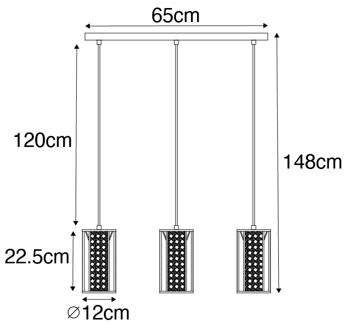 Eettafel / Eetkamer Oosterse hanglamp wit met rotan 3-lichts langwerpig - Akira Retro E27 Binnenverlichting Lamp