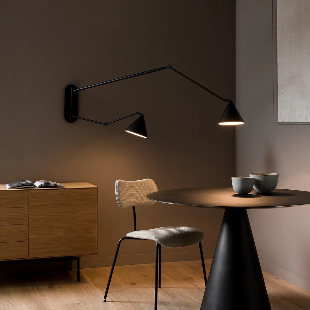 Scharnierende wandlamp met dubbele arm XL, Moke