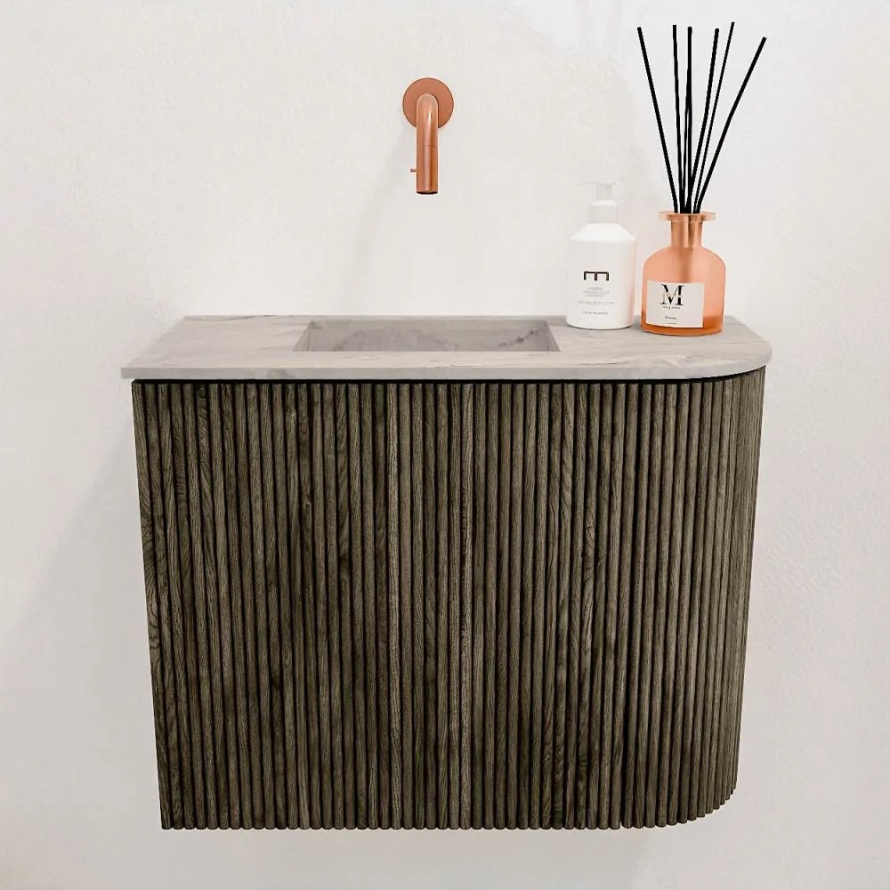 Mondiaz Joya DLux 50cm toiletmeubel ronding rechts shadow met wastafel faye links zonder kraangat glace