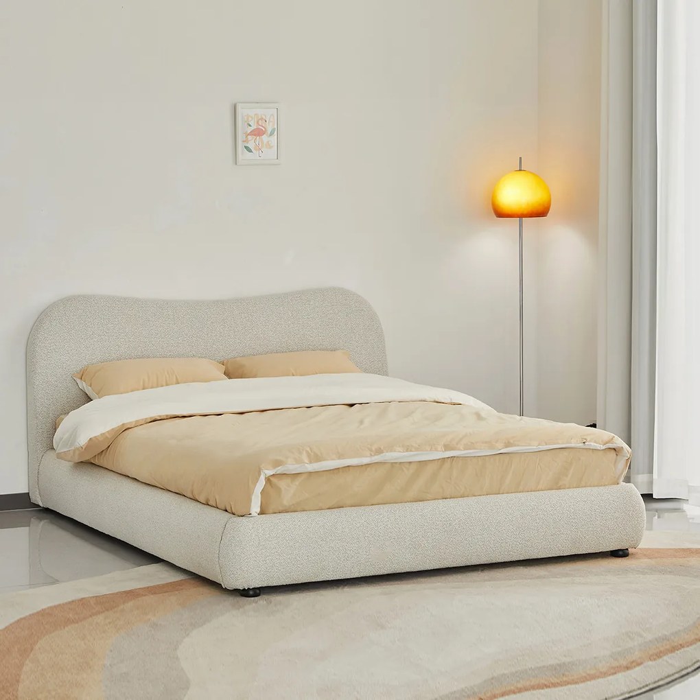 Bedframe Creme Stof Met Organisch Hoofdbord 160x200 Cm