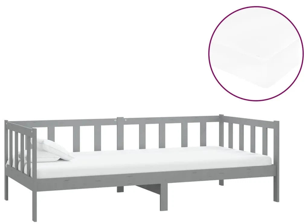 vidaXL Slaapbank met matras massief grenenhout grijs 90x200 cm