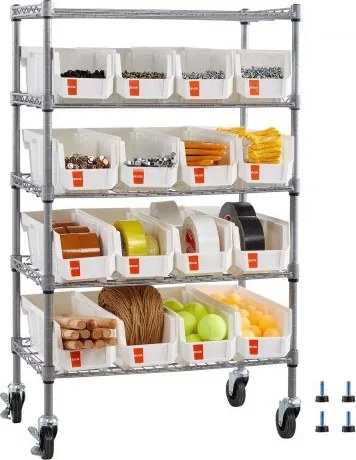 VEVOR vrijstaande opbergkast, opbergrek met 5 niveaus en 16 stapelbare dozen, boekenplank/keukenrek op wielen, verplaatsbare opbergkast voor garage, magazijn, kantoor, restaurant, klaslokaal, keuken, 610x355x1065 mm