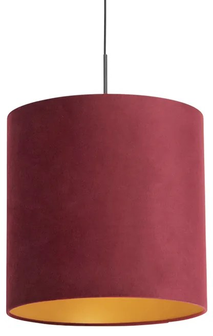 Hanglamp met velours kap rood met goud 40 cm - Combi