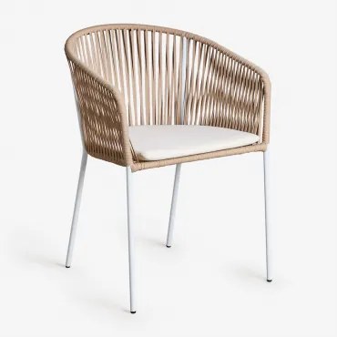 Set Van 2 Tuinstoelen Met Armleuningen Van Ijzer En Gevlochten Touw Jocelyn Natuurlijk - Wit - Sklum