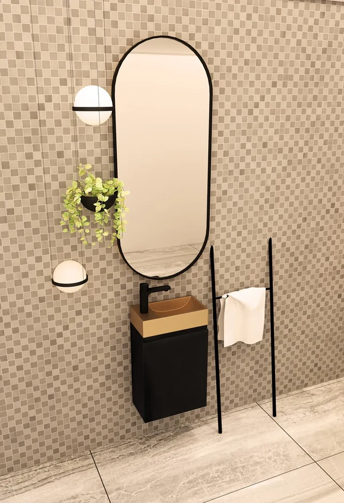 MD Interior Blessed toiletmeubel zwart mangohout rechts met fontein mat rosé goud links