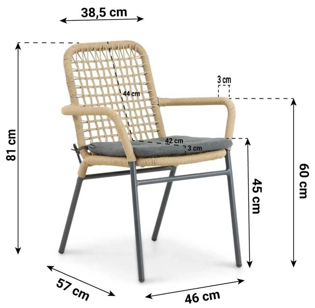 Tuinset 6 personen 240 cm Aluminium/rope Taupe Lifestyle Garden Furniture Catalone/Vienna