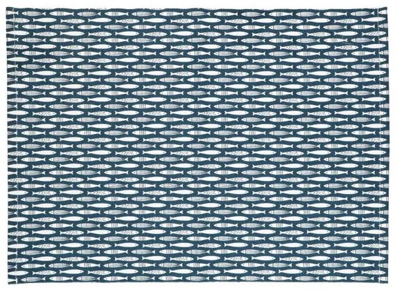 Placemat geribbeld, GOTS bio-katoen, vissen, 35 x 50 cm