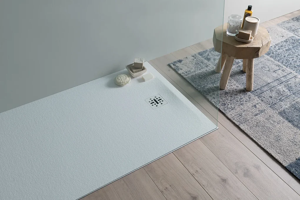 Saniclear Lino douchebak 120x70cm met stone finish wit
