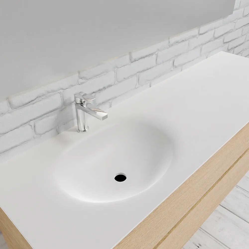 Zaro Sevilla Solid Surface badmeubel 150cm licht eiken 1 kraangat spoelbak links met 2 lades