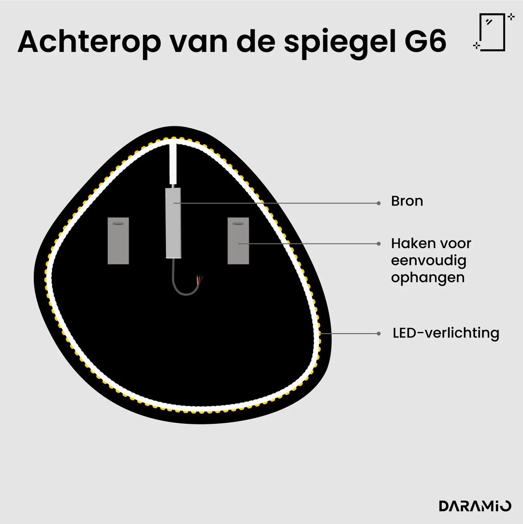 Kiezelvormige spiegel met LED-verlichting G6