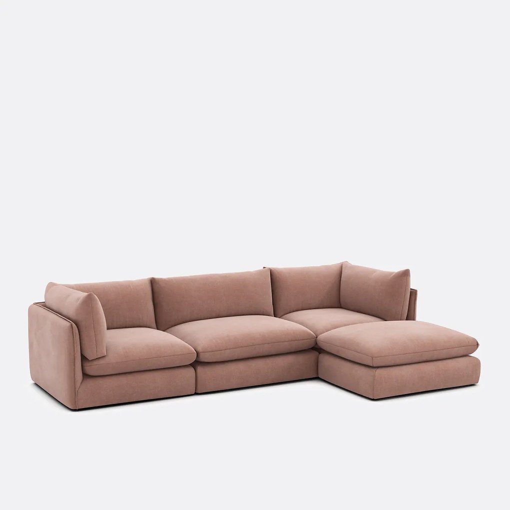 Modulaire bank, 3 zits met poef, gestructureerde stof, Malo