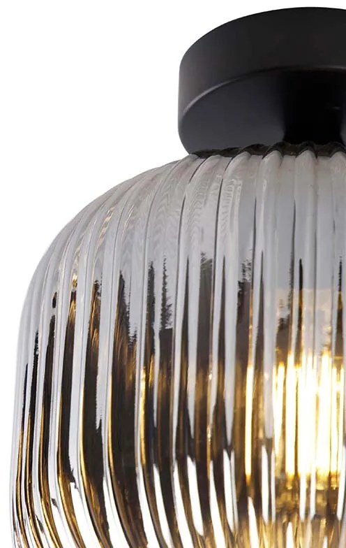 Art deco plafondlamp zwart met smoke glas - Karel