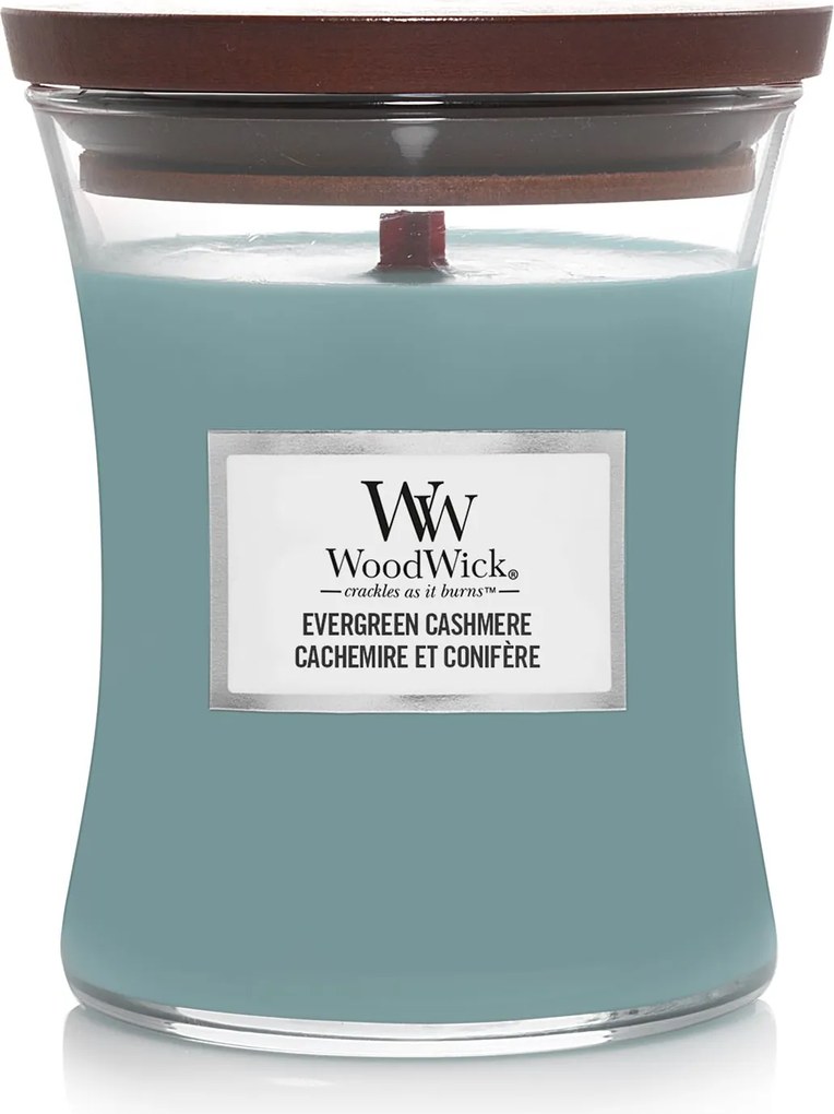 WoodWick geurkaars - Medium Hourglass - Evergreen Cashmere
