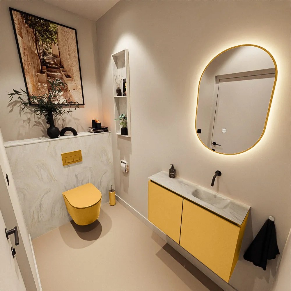 Mondiaz Ture DLux toiletmeubel 80cm ocher met wastafel ostra rechts zonder kraangat