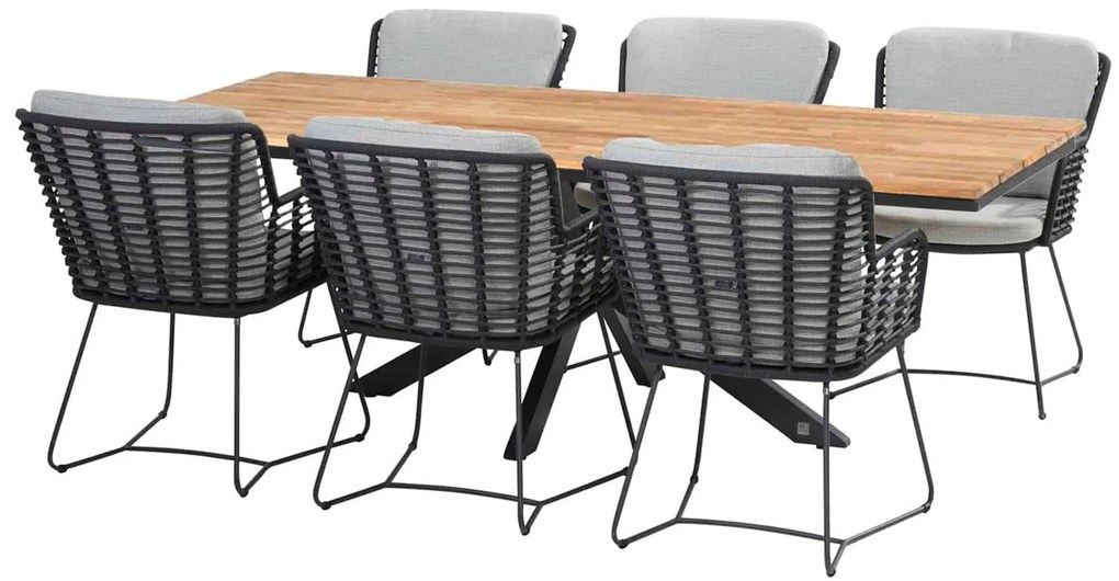 4 Seasons Outdoor Fabrice tuinset met Minerva tafel teak blad 220 cm SALE Tuinset houtkleur weerbestendig