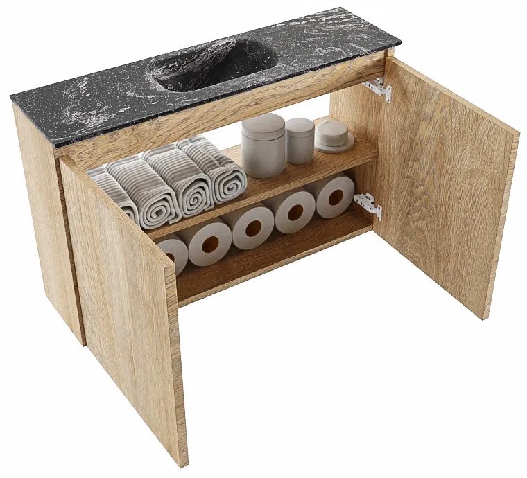 Mondiaz Ture DLux toiletmeubel 80cm washed oak met wastafel lava midden met kraangat