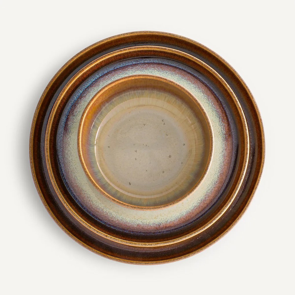 Set van 4 platte borden in iriserend aardewerk, Liega