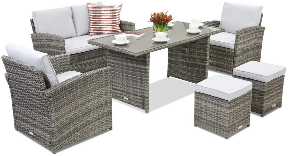 Monaco Apetito tuinmeubelen 4 + 2 Garden Point poefs grijs